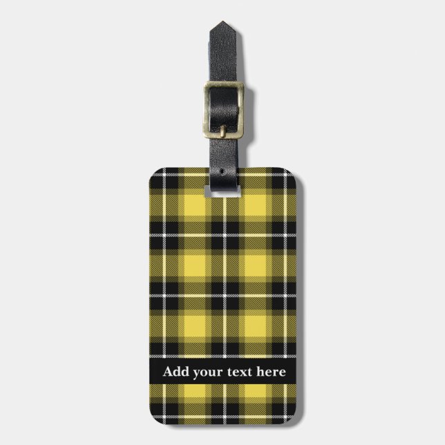 Étiquette À Bagage Tartan noir jaune Plaid personnalisé (Devant Vertical)
