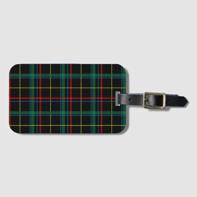 Étiquette À Bagage Tartan plaid motif, vert et rouge, (Devant Horizontal)