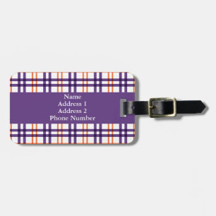 Étiquette À Bagage Tartan pourpre et orange