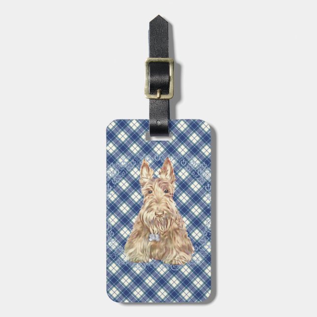 Étiquette À Bagage Tartan Scottie Blé (Devant Vertical)