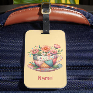 Étiquette À Bagage Tasse patchwork aux fleurs fantaisistes