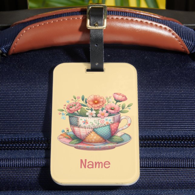Étiquette À Bagage Tasse patchwork aux fleurs fantaisistes (Insitu Rectoal 2)