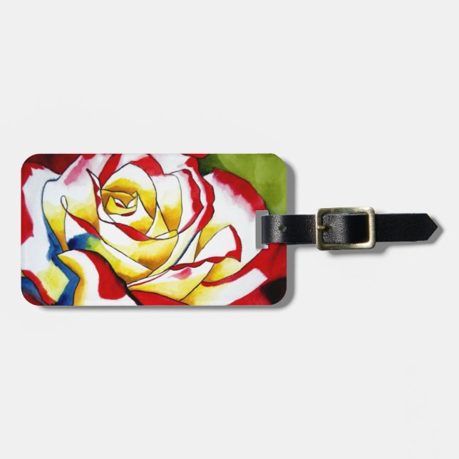 Étiquette À Bagage Tea Rose aquarelle art original Flower (Devant horizontal)