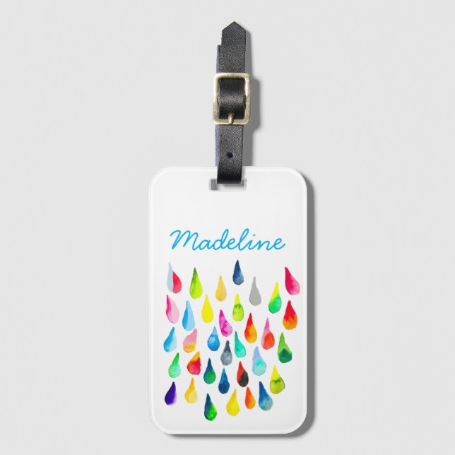 Étiquette À Bagage Teardrops watercolor colorful whimsical (Devant Vertical)
