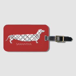 Étiquette À Bagage Teckel de plaid sur le rouge