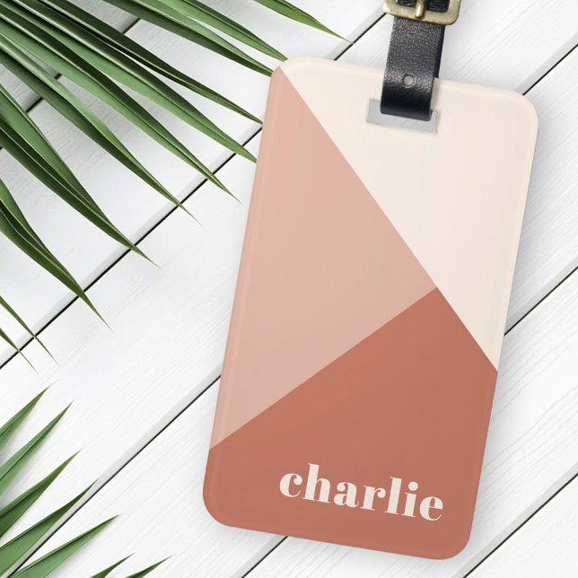 Étiquette À Bagage Teintes géométriques abstraites en terre cuite ave (Abstract geometric terracotta shades custom name luggage tag)