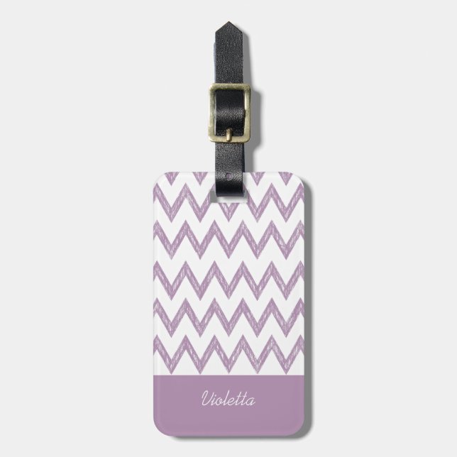 Étiquette À Bagage Tendance Crayon Purple Chevron Zigzags Avec Nom (Devant Vertical)