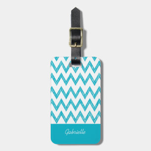 Étiquette À Bagage Tendance Crayon Turquoise Chevron Zigzags Avec Nom