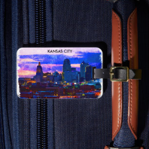 Étiquette À Bagage Tendance Kansas City Skyline Travel Aquarelle