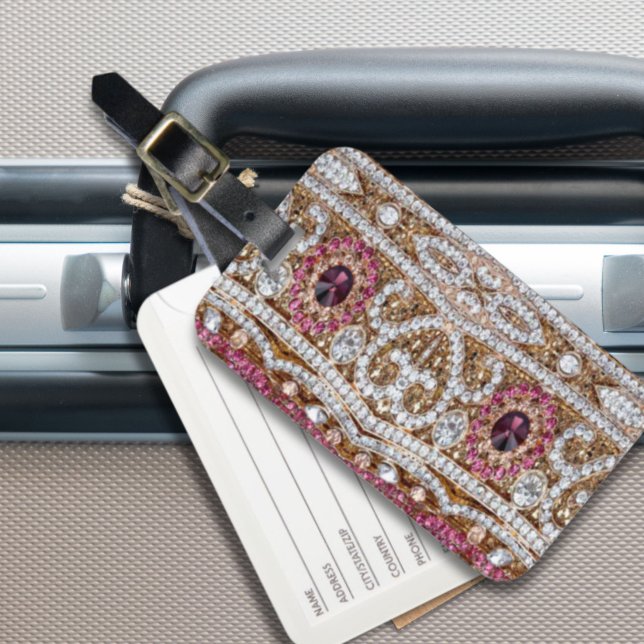 Étiquette À Bagage tendance or argent élégant bordeaux rose bohème (trendy stylish silver gold burgundy pink bohemian luggage tag)