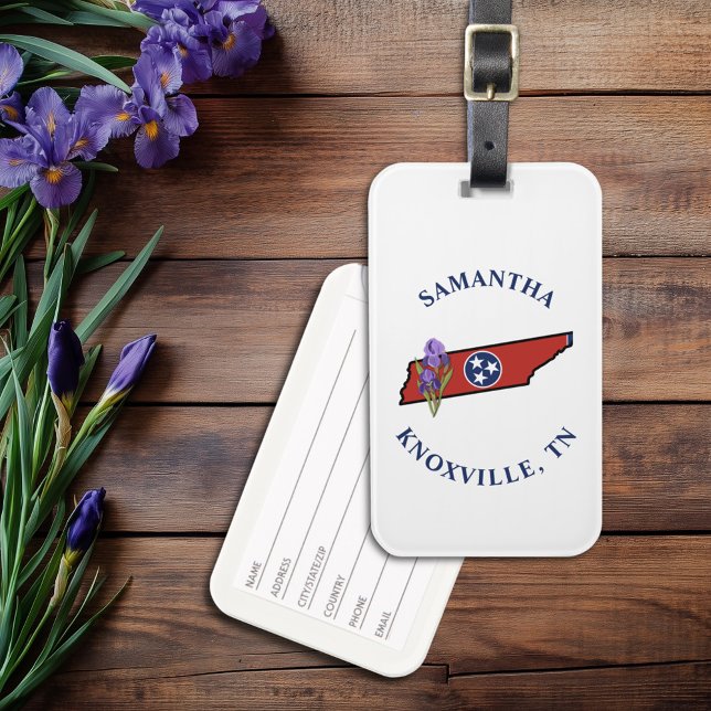 Étiquette À Bagage Tennessee Drapeau et Fleur pourpre Iris Texte pers (Créateur téléchargé)