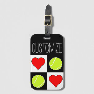 Étiquette À Bagage Tennis Girls Cute Tennis Ball et Motif de coeur