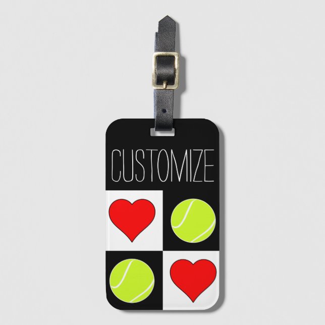 Étiquette À Bagage Tennis Girls Cute Tennis Ball et Motif de coeur (Devant Vertical)