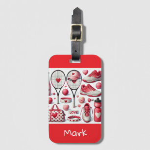 Étiquette À Bagage Tennis Love thème de la Saint-Valentin avec coeur