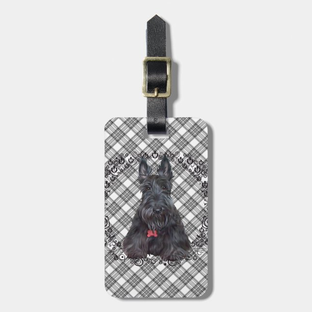 Étiquette À Bagage Terrier écossais sur tartan (Devant Vertical)