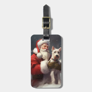 Étiquette À Bagage Terrier Fox à poil dur Père Noël Noël Fête
