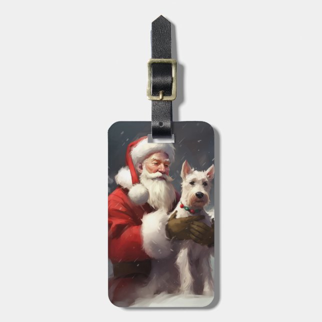 Étiquette À Bagage Terrier Fox à poil dur Père Noël Noël Fête (Devant Vertical)