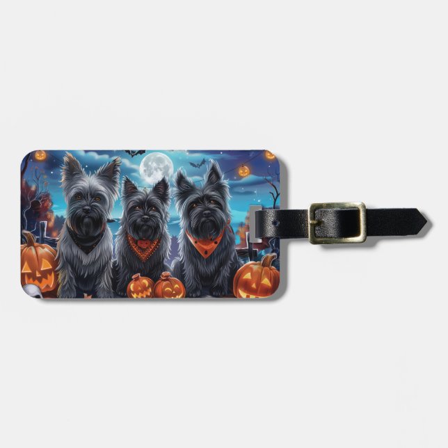Étiquette À Bagage Terrier Skye Halloween Effrayant (Devant horizontal)
