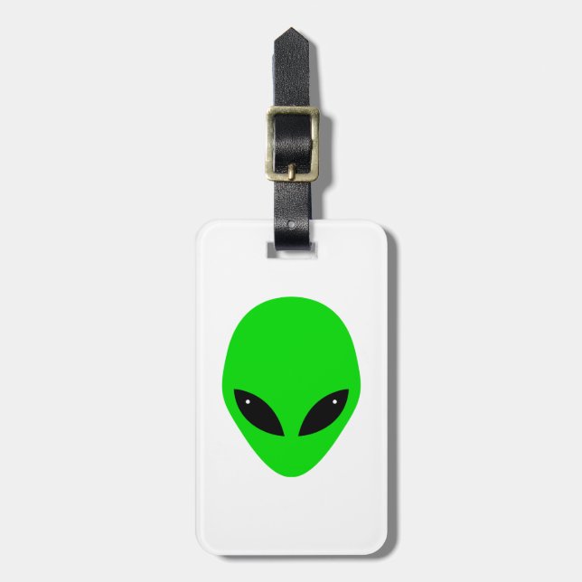 Étiquette À Bagage Tête d'alien vert (Devant Vertical)
