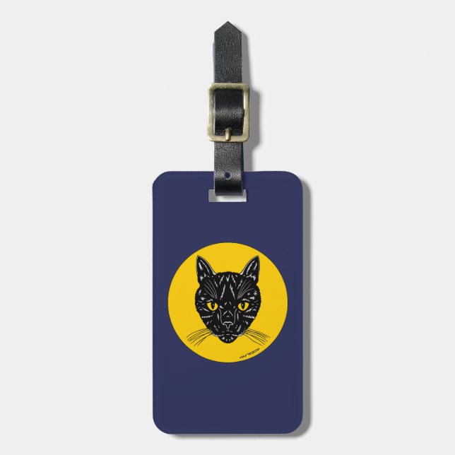 Étiquette À Bagage Tête de chat noir (Devant Vertical)