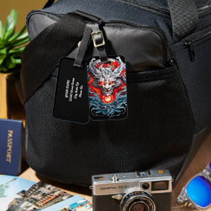 Étiquette À Bagage Tête de dragon mythique de la flamme rouge
