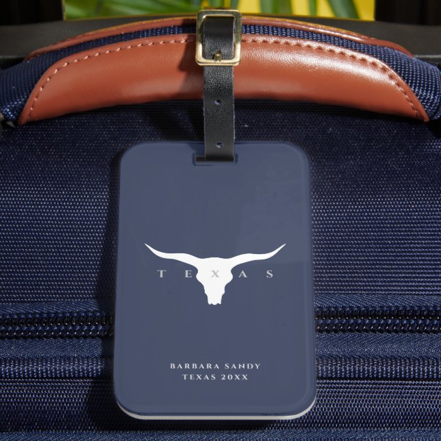 Étiquette À Bagage Texas moderne Longhorn été Nom personnalisé bleu (Insitu Rectoal 2)