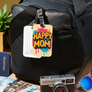 Étiquette À Bagage Texte de maman heureuse avec éclaboussures de pein