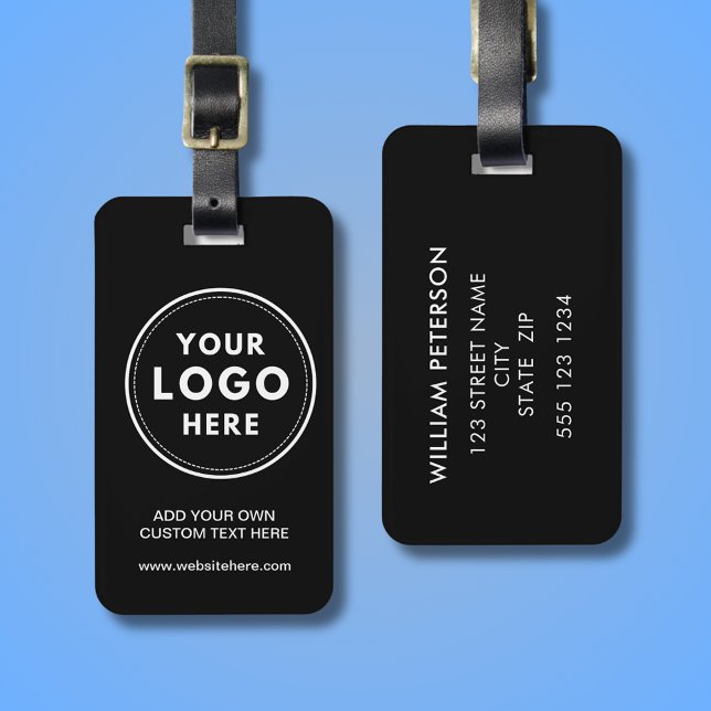 Étiquette À Bagage Texte Logo simple noir (Black logo professional business corporate travel luggage tag. Customize with own details.)