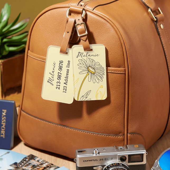 Étiquette À Bagage texte personnalisé de la marguerite (Créateur téléchargé)