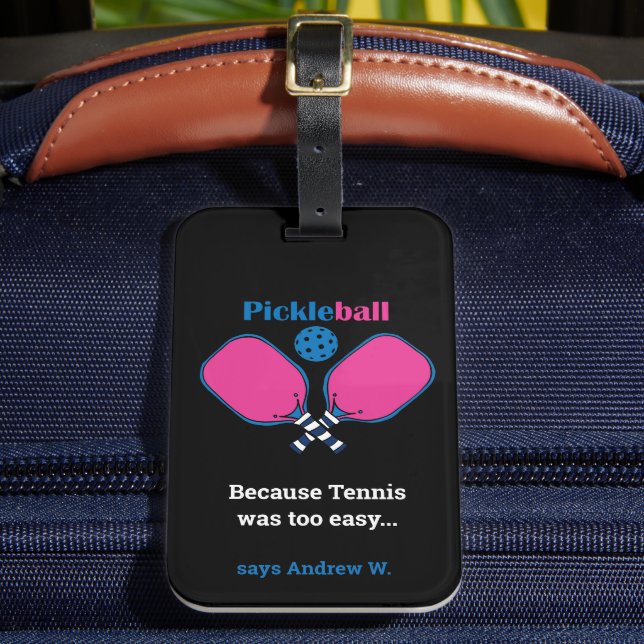 Étiquette À Bagage Texte personnalisé rose et bleu Pickleball (Insitu Rectoal 2)