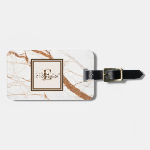 Étiquette À Bagage Texture cool en pierre de marbre, Monogramme perso
