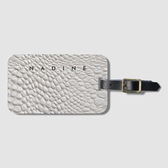 Étiquette À Bagage Texture cuir blanc (Devant Horizontal)