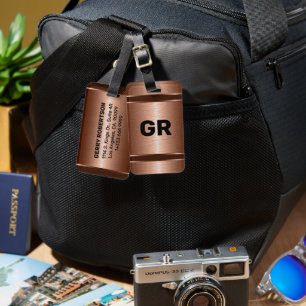 Étiquette À Bagage Texture de cuivre métallique avec texte noir perso