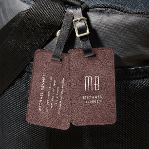 Étiquette À Bagage Texture de faux cuir marron Monogram