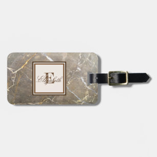 Étiquette À Bagage Texture de marbre Brown cool, Monogramme personnal