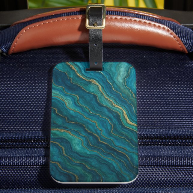 Étiquette À Bagage Texture de marbre d'agate bleu profond de l'océan (Insitu Rectoal 2)