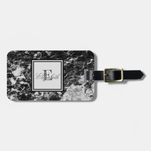Étiquette À Bagage Texture de marbre noir cool, personnalisée avec mo