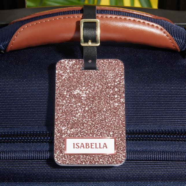 Étiquette À Bagage Texture de paillettes de faux or rose et texte per (Insitu Rectoal 2)