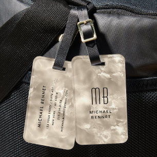 Étiquette À Bagage Texture de perle ivoire beige élégante avec monogr