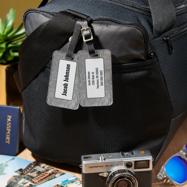 Étiquette À Bagage Texture de roche d'ardoise grise (Recto & Verso)