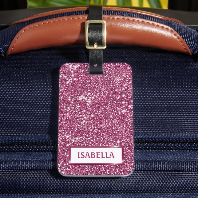 Étiquette À Bagage Texture de scintillement rose faux avec texte pers (Insitu Rectoal 2)