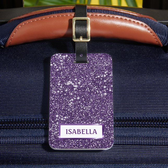 Étiquette À Bagage Texture de scintillement violet faux avec texte pe (Insitu Rectoal 2)