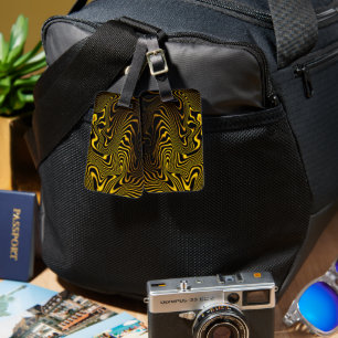 Étiquette À Bagage Texture de tourbillons noir jaune or