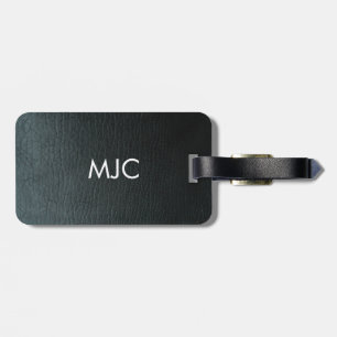 Étiquette À Bagage Texture en cuir noir monogramme Faux