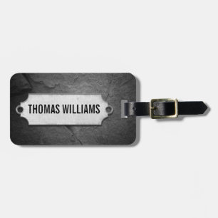 Étiquette À Bagage texture en pierre noire fissurée avec étiquette mé