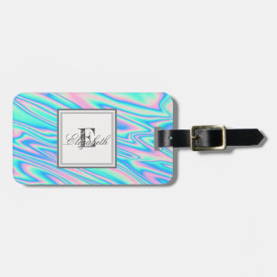 Étiquette À Bagage Texture holographique tendance cool, monogramme