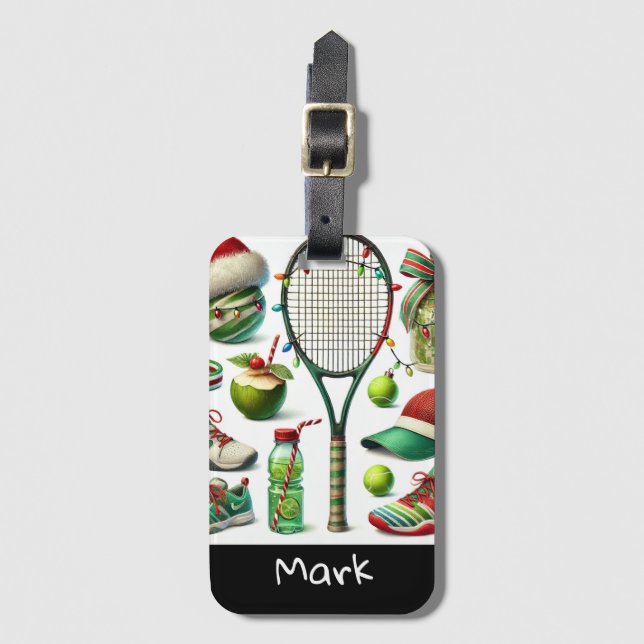 Étiquette À Bagage Thème de Noël Tennis (Devant Vertical)