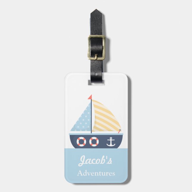 Étiquette À Bagage Thème nautique élégant de bateau à voile pour des (Devant Vertical)
