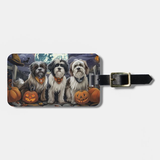 Étiquette À Bagage Tibétain Terrier Halloween Effrayant (Devant horizontal)