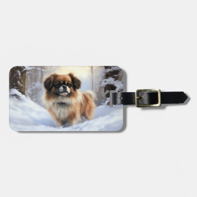 Étiquette À Bagage Tibetan Spaniel Qu'il neige Noël  (Devant horizontal)